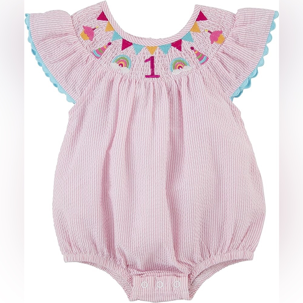 Mud Pie Baby Girls Smocked Birthday Bubble, 12-18 Months, Pink, 12-18 Months